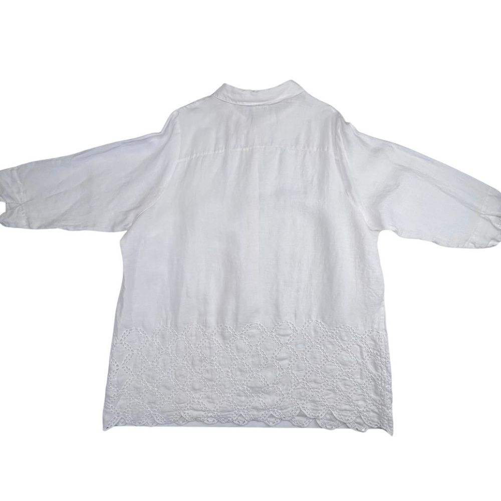 Lands End Blouse Womens 24 White Linen Boho Relaxed Eyelet Lace Scalloped Tunic - Picture 2 of 9